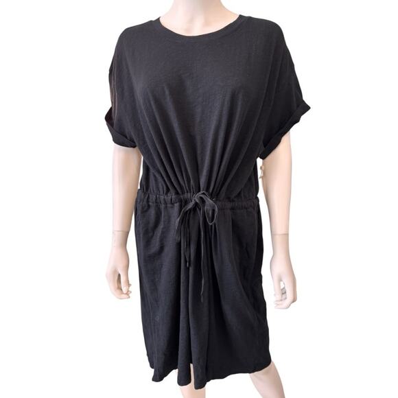 New CASLON NORDSTROM Black Drawstring Waist Organic Cotton T-Shirt Dress Size XL - Picture 3 of 9